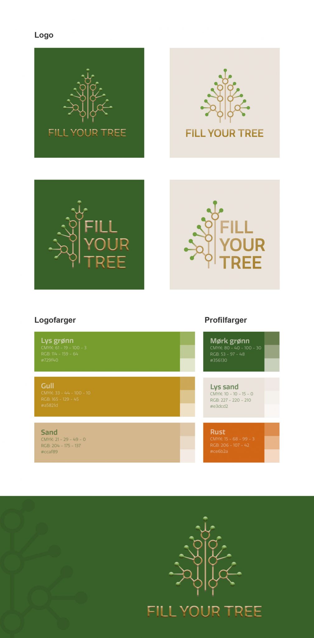 Fill Your Tree logo og fargeprofil